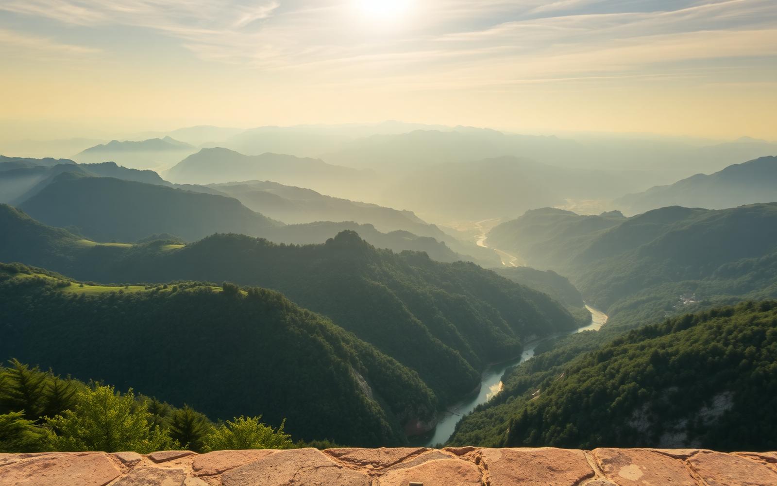 Mirador sobre un valle pirenaico con crestas encadenadas al horizonte — imagen ilustrativa de Pico Aneto
