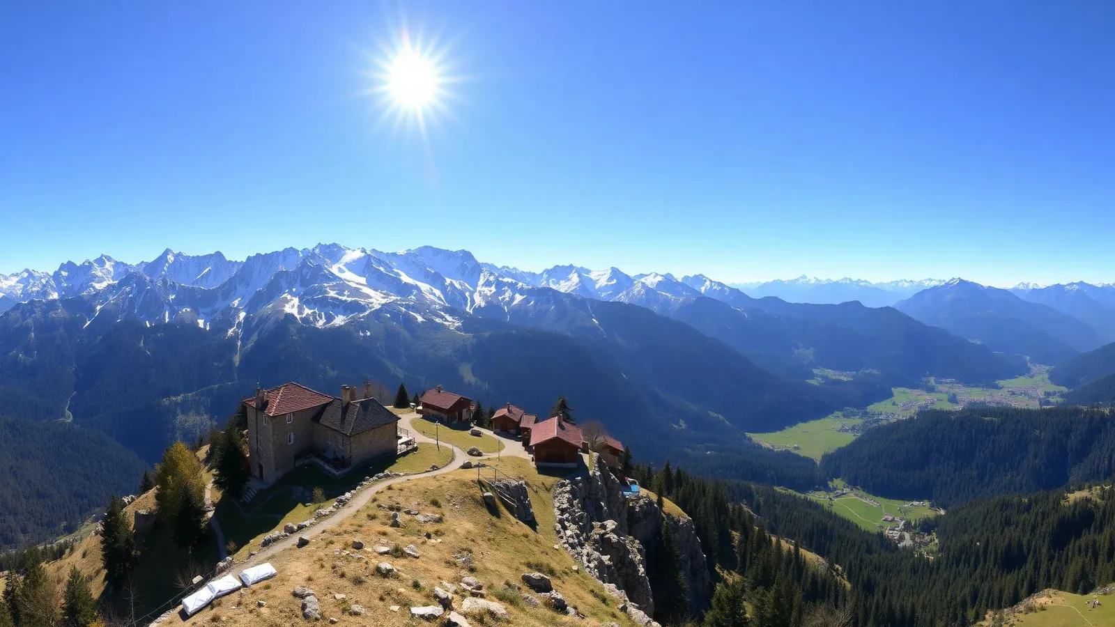 Vista panorámica de Cerler y la cascada del Ardonés (Valle de Benasque)