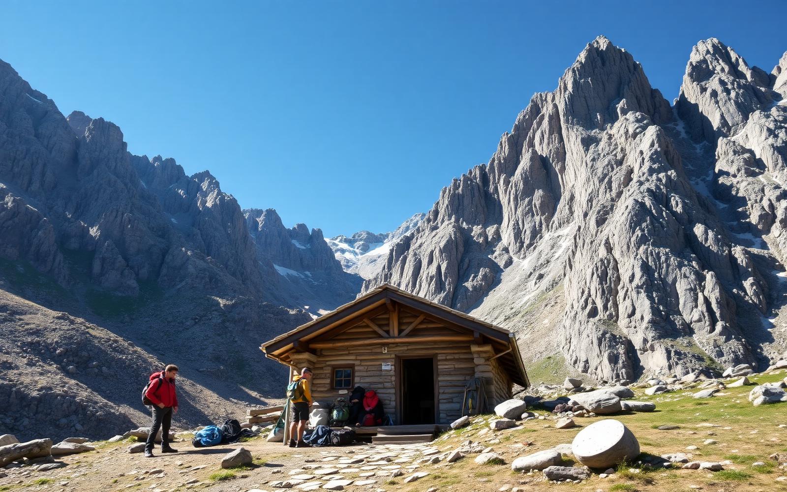 Refugio de montaña de piedra al pie de paredes graníticas — imagen ilustrativa de Pico Aneto